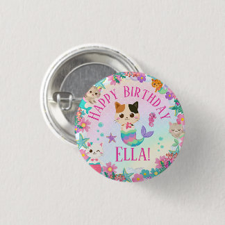 Cat Meowmaid Sjöjungfru Girl Födelsedagsfest Knapp