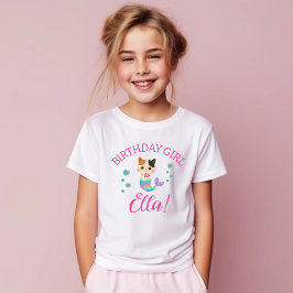 Cat Meowmaid Sjöjungfru Girl Födelsedagsfest T Shirt
