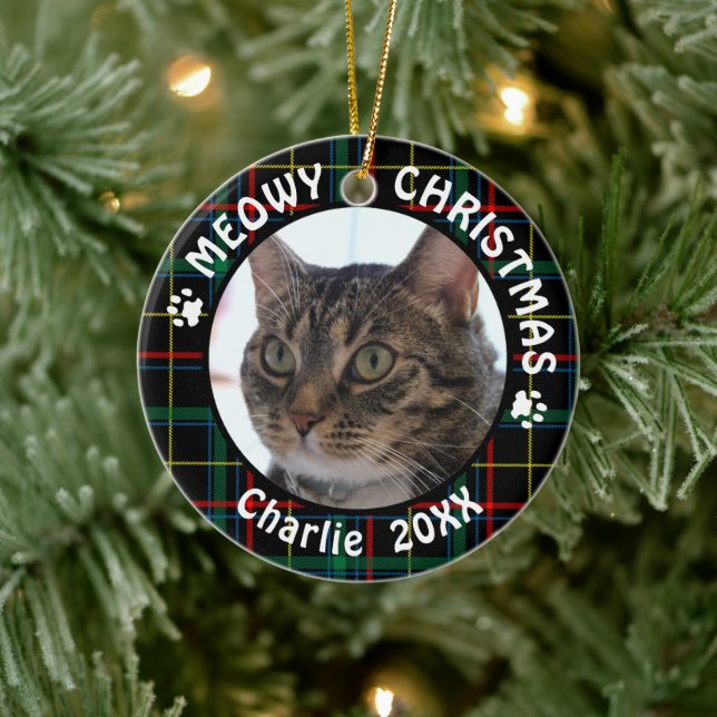Cat MEOWY CHRISTMAS 2-sidig julpapp Julgransprydnad Keramik (Träd)