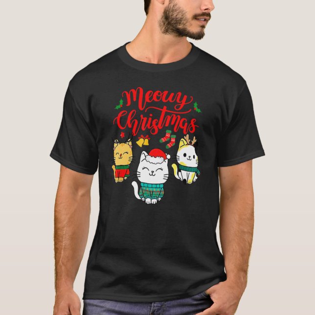 Cat Meowy Family Matching Christmas Pajamas Santa  T Shirt (Framsida)