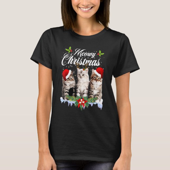 Cat Meowy Family Matching Christmas Pajamas Santa  T Shirt (Framsida)