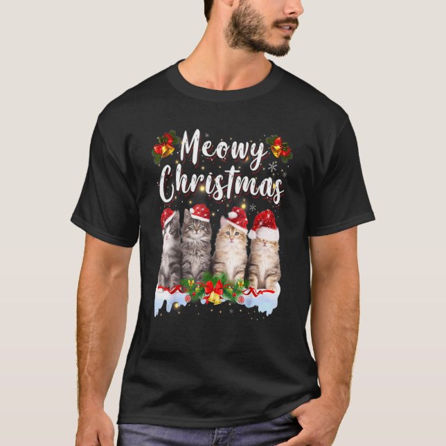Cat Meowy Family Matching jul Pajamas Santa T Shirt (Framsida)