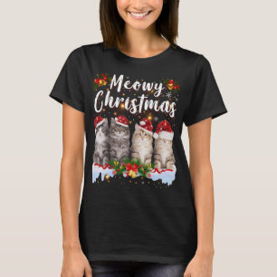 Cat Meowy Family Matching jul Pajamas Santa T Shirt