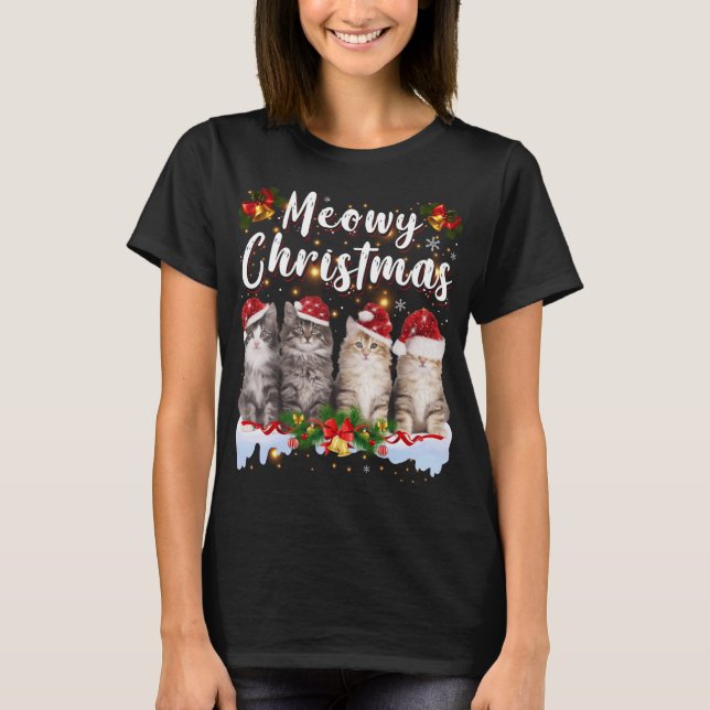 Cat Meowy Family Matching jul Pajamas Santa T Shirt (Framsida)