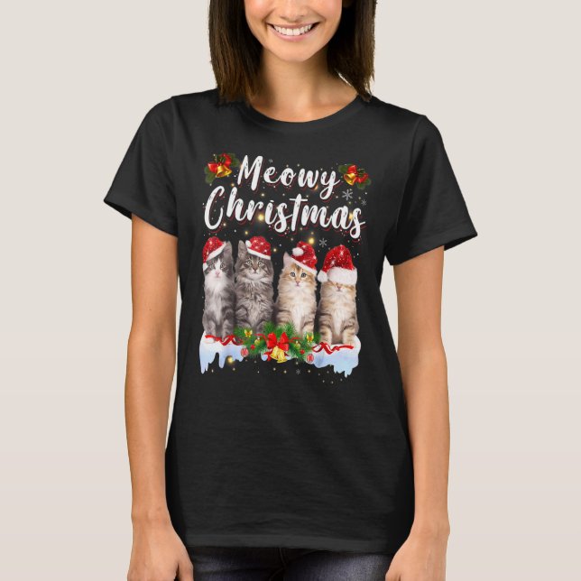 Cat Meowy Family Matching jul Pajamas Santa T Shirt (Framsida)
