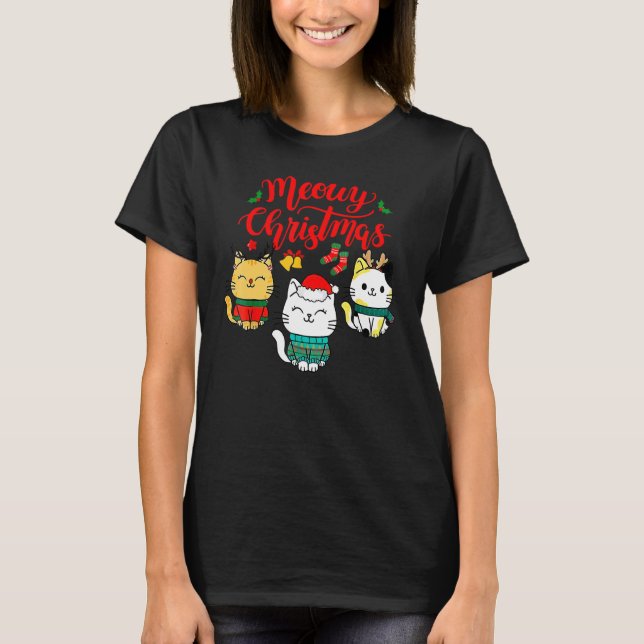 Cat Meowy Family Matching jul Pajamas Santa T Shirt (Framsida)