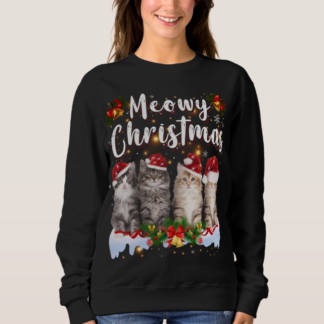 Cat Meowy Family Matching jul Pajamas Santa T Shirt (Framsida)