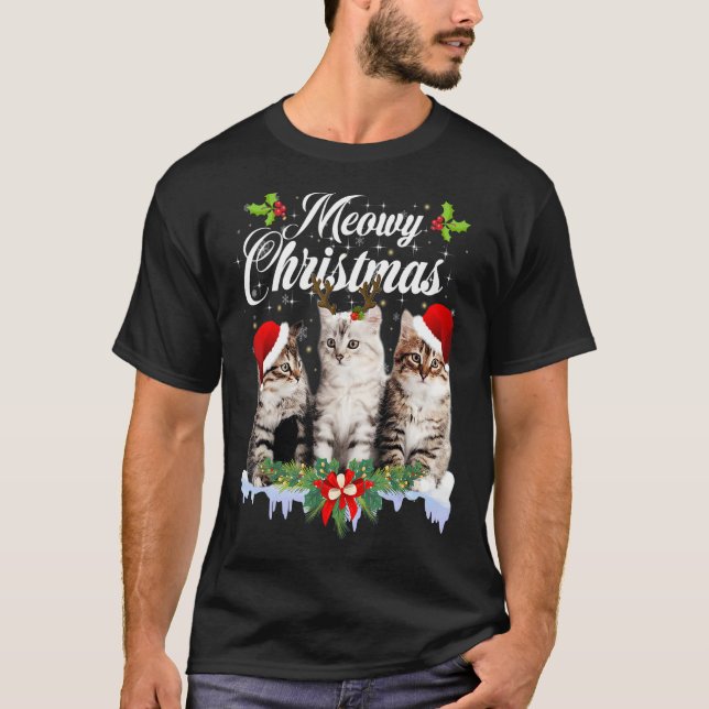 Cat Meowy Family Matching jul Pajamas Santa T Shirt (Framsida)