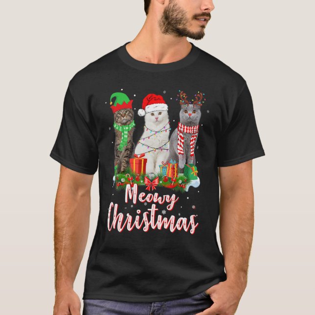 Cat Meowy Family Matching jul Pajamas Santa T Shirt (Framsida)