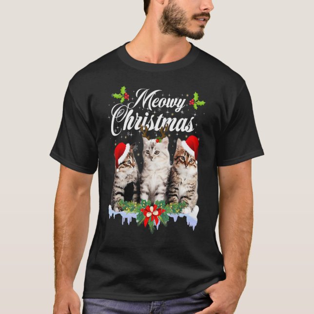 Cat Meowy Family Matching jul Pajamas Santa T Shirt (Framsida)