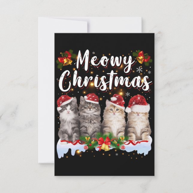 Cat Meowy Family Matching jul Pajamas Santa Tack Kort (Framsida)