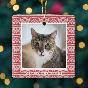 Cat Meowy jul Red Sticka Pet Julgransprydnad Keramik