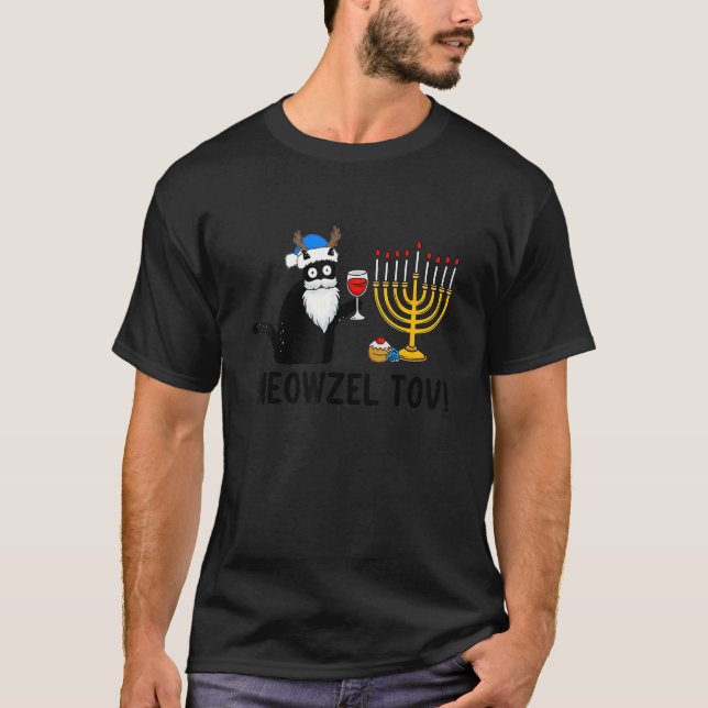 Cat Meowzel Tov Chanukah Jewish Black Cat Hanukkah T Shirt (Framsida)