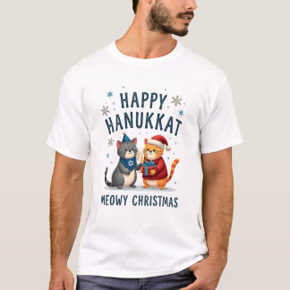 Cat Merry Christmas Happy Hanukkah Jewish Christia T Shirt