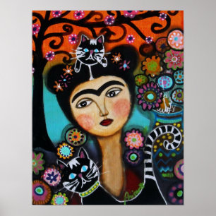 Cat Mexican Dam Day of the dead Painting Poster