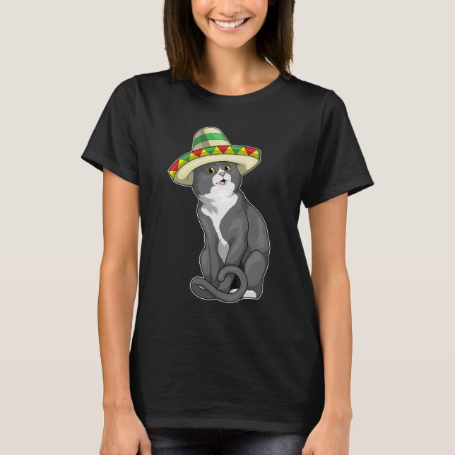 Cat Mexican hat T Shirt (Framsida)