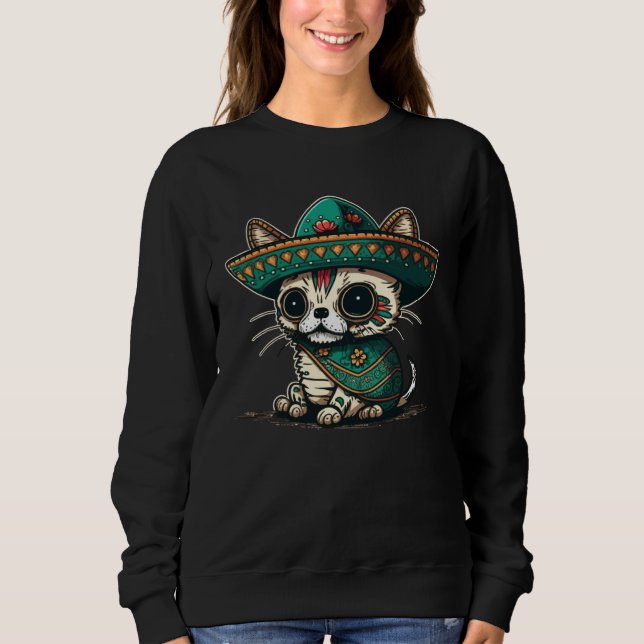 Cat Mexican Sugar Skull Sombrero Cinco De Mayo T Shirt (Framsida)