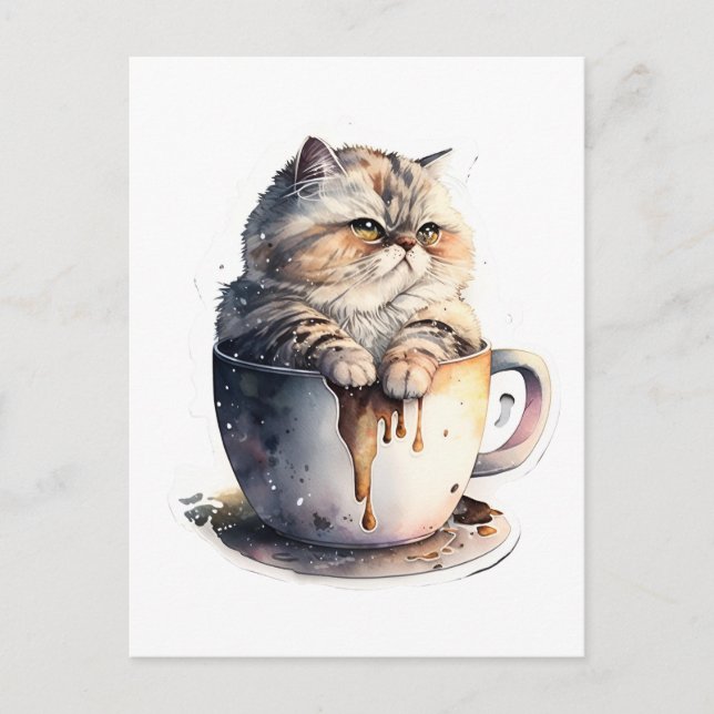Cat Miaw Cute Cat Coffee Älskare Vykort (Framsida)