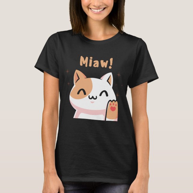 Cat Miaw-Kattunge-Cute Cat-Funny T Shirt (Framsida)