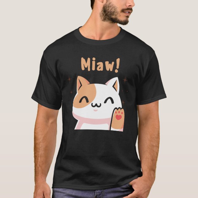 Cat Miaw-Kattunge-Cute Cat-Funny T Shirt (Framsida)