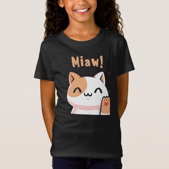 Cat Miaw-Kattunge-Cute Cat-Funny T Shirt (Framsida)