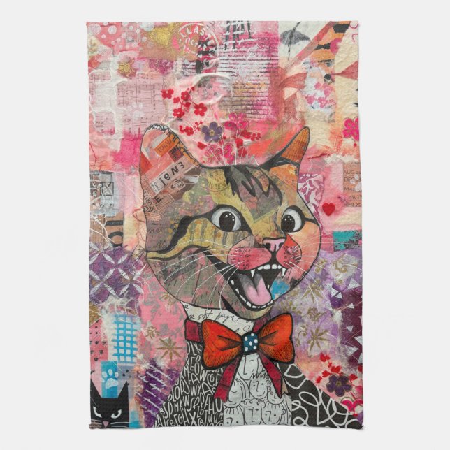 Cat Mixed Mixed Paper Collage Kitchen Towel Kökshandduk (Vertikal)
