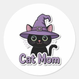 Cat Mom Black Cat Witch Hat Cute Sticker Cat Lover Runt Klistermärke