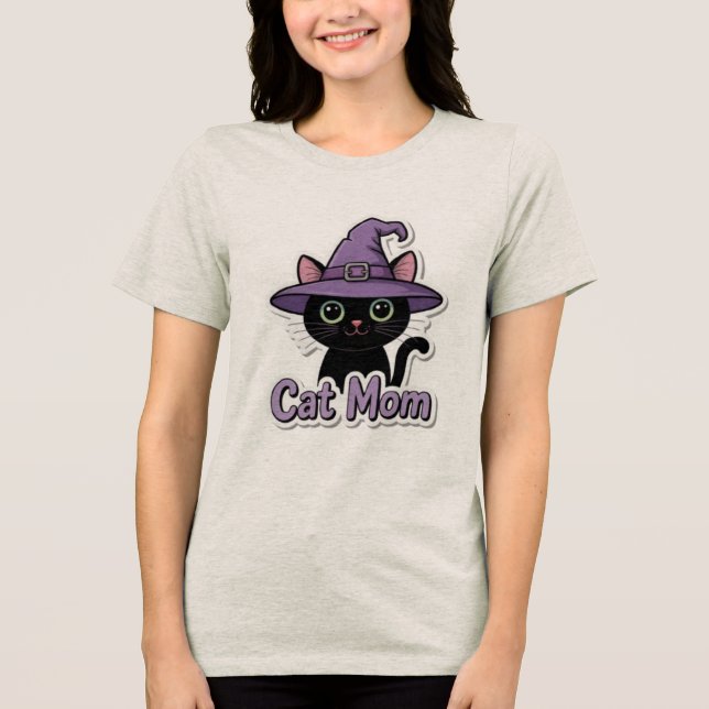 Cat Mom Black Cat Witch Hat Cute Women T-Shirt Cat (Framsida)