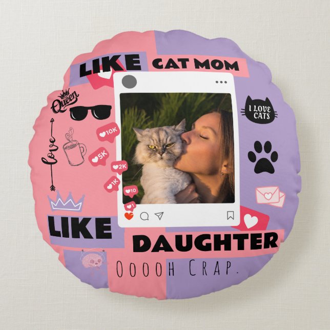 Cat Mom Cat Dad Round Pillow Gift For Cat Lovers Rund Kudde (Framsidan)
