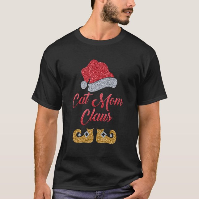 Cat Mom Claus  Fur Mama Santa Hat Cat  Christmas T Shirt (Framsida)