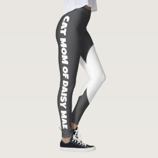 Cat Mom Cute Pet Name Dark Grey White Custom Made Leggings