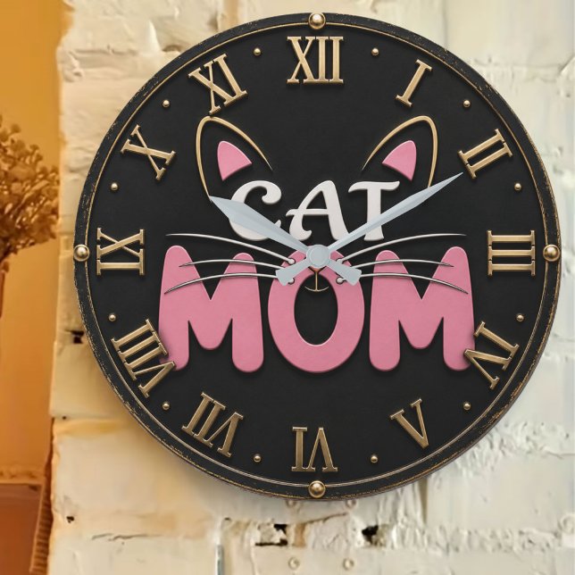 Cat Mom Cute Pink Cat Face Stor Klocka (Skapare uppladdad)
