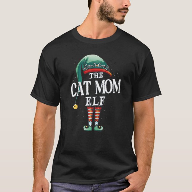 Cat Mom Elf Christmas Group Xmas Pajama Party T Shirt (Framsida)