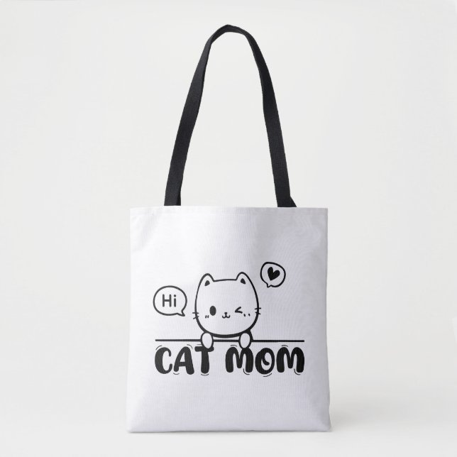 cat mom funny cute gift lover black Tote Tygkasse (Framsida)