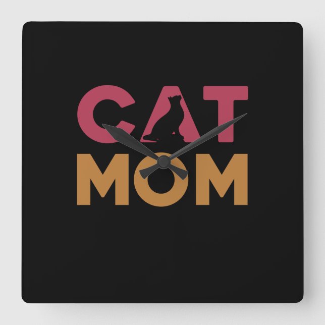 Cat Mom Fyrkantig Klocka (Framsida)
