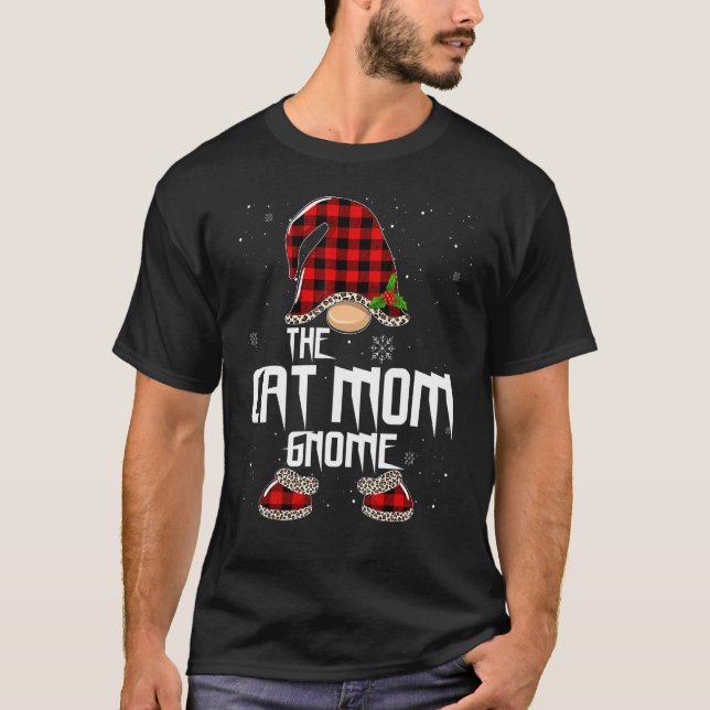 Cat Mom Gnome Buffalo Plaid Matching Family Christ T Shirt (Framsida)