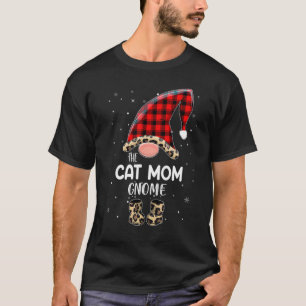 Cat Mom Gnome Buffalo-rutig Matchande Jul Familj T Shirt