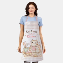 Cat Mom in the Kitchen Kawaii Pastel Gingham Pink