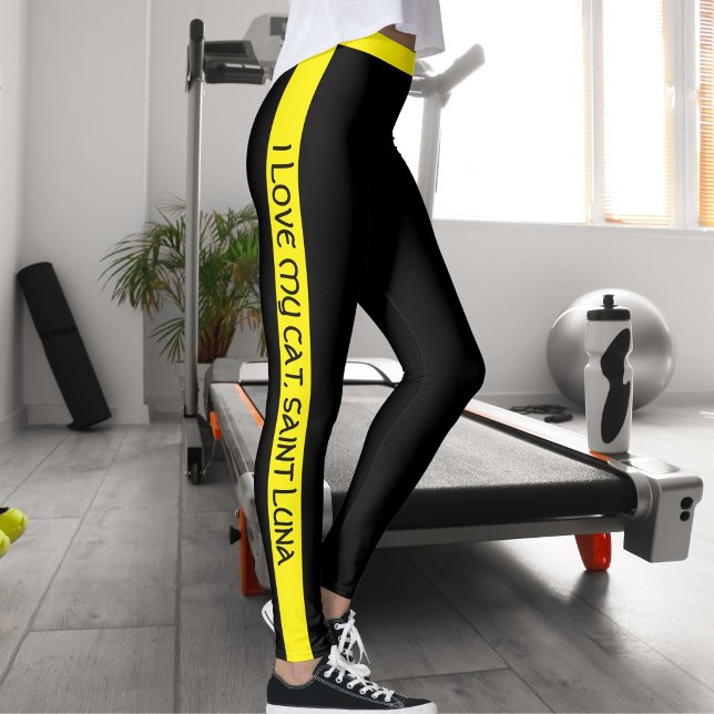 Cat Mom Pet Lover Script Text Yellow Stripes Black Leggings (Skapare uppladdad)