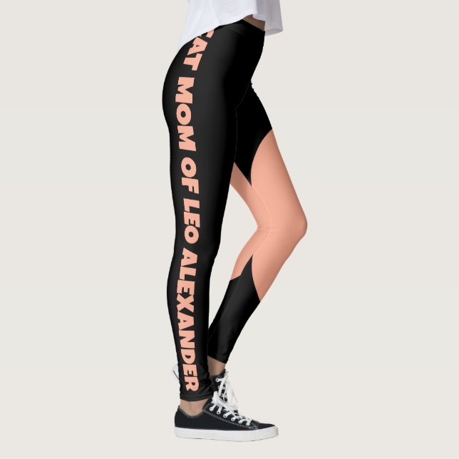 Cat Mom Pet Name Black Peach Fun Customized Text Leggings (Höger)