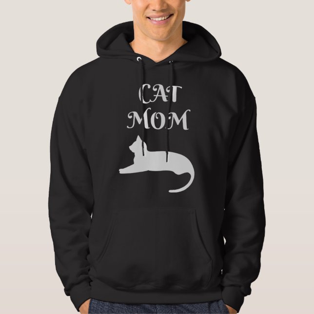 Cat Mom White On Black Hoodie (Framsida)