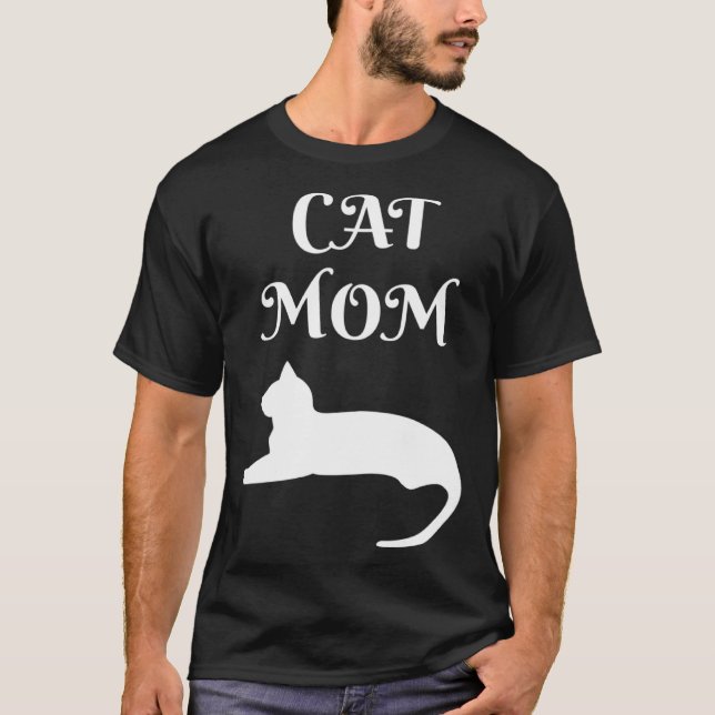 Cat Mom White On Black T Shirt (Framsida)