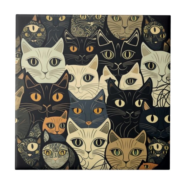 Cat Mönster Artsy Kakelplatta (Framsidan)