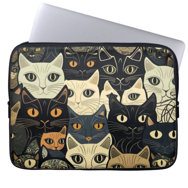 Cat Mönster Artsy Laptop Fodral (Framsidan)