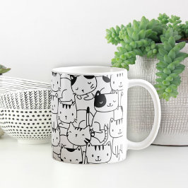 Cat Mönster Black and White Cute Kaffemugg
