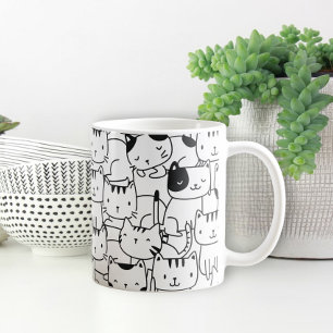 Cat Mönster Black and White Cute Kaffemugg