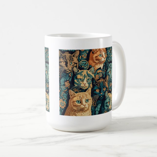 Cat Mönster Classic Mugg, 15 oz Kaffemugg (Framsida höger)