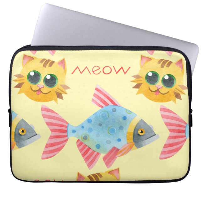 Cat Mönster Cute Colorful Pets Animals Laptop Fodral (Framsidan)