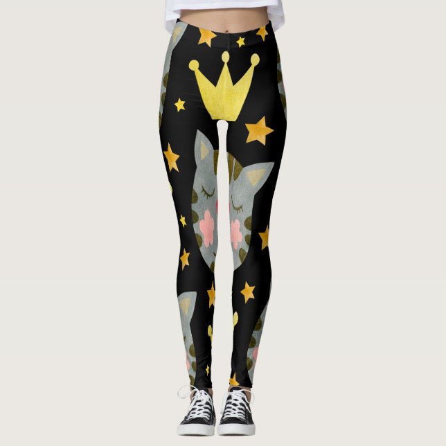 Cat Mönster Cute Pets Animals Leggings (Framsida)
