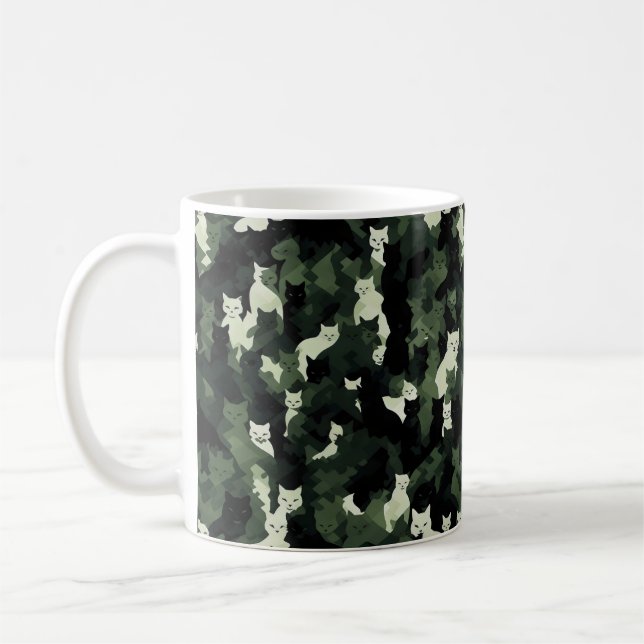 Cat Mönster Grönt Camouflage Kaffemugg (Vänster)